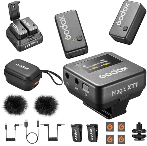 Godox Magic XT1 Wireless Lavalier Microphone, Microphone for Camera (2 TX + 1 RX Charging Case), Mini Mic with Noise Cancellation, 16H Battery, Touch Screen 200M/60ft, Wireless Microphone