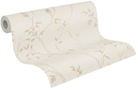 A.S. Création Pure Elegance Vliestapete mit floralem Muster 0,53 x 10,05 m – Beige, Creme, Braun - Tapete mit Blumenranken Made in Germany - 397671