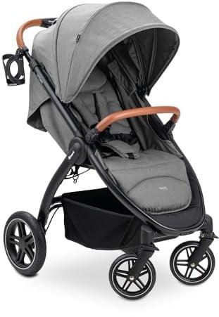 Hauck Uptown Kinderwagen Melange Grey – Kinderwagen für jedes Gelände, extra großer Sitz, flache Liegeposition, Gummiräder, Federung, kompakt & einfach zusammenklappbar, mit Regenschutz