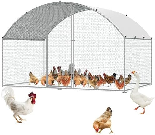 VEVOR Chicken Coop, 9.8x6.5x6.5ft Walk-in Large Metal Chicken Run for Yard with Waterproof Cover, Doom Roof Hen House with Security Lock for Outdoor and Backyard, Farm, Duck Rabbit Cage Poultry Pen