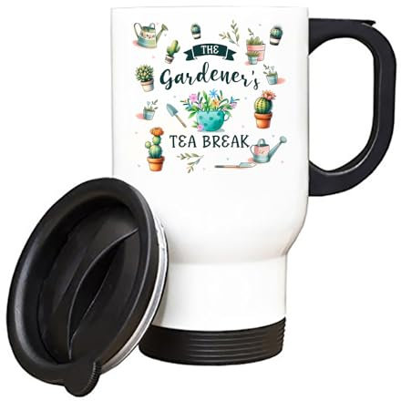 Getagift The Gardener's Tea Break Mug, Gift for Gardeners, Insulated 14oz Travel Mug, Tea, Coffee Mug. (White)