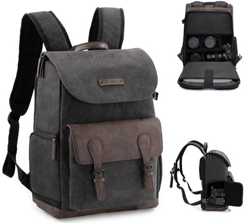 Cwatcun Camera Backpack, DSLR/SLR Camera Bags for Photographers with Waterproof Rain Cover, Camera Case with 14 Inch Laptop Compartment & Tripod Holder Compatible with Canon/Nikon/Sony/Fuji (Small)