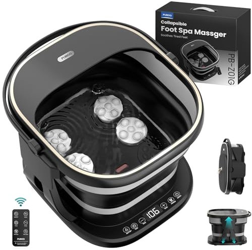Puboo Baignoire spa pliable pour les pieds avec chaleur, télécommande et minuterie, 16 balles de massage, tiges de soutien – Baignoire chauffante pour soulager le stress, taille US jusqu'à 11