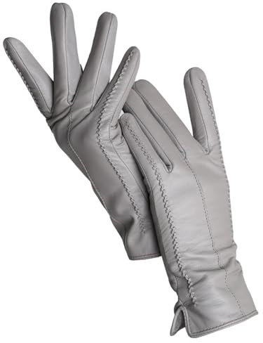 Damen Schaffell Handschuhe Winter Warm Plus Fleece Kurz Dünn Touchscreen Lederhandschuhe, Grau, 9 Standard, 7