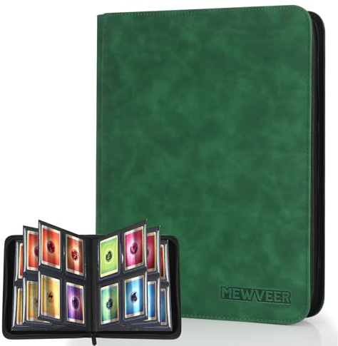 MewVeer Top Loader Karten Binder, Bietet Platz für 112 Top Loaders, 4 Taschen mit Hüllen, Sammelkarten Ordner für YGO/MTG, Sammelalbum Kartenordner Album, Dunkelgrün (Nicht für Karten OHNE Top Loader)