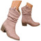 shownicer Bottes et Bottines Femme de Cowboy Motard Casual Bottes à Talons éPais Automne et Hiver Mode Bout Rond Confortables sans Lacet Chaussures Courtes C Rose 37