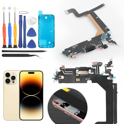 RongZy Conector de Carga para iPhone 14 Pro MAX Puerto de Carga de Repuesto Compatible con iPhone 14 Pro MAX A2894 A2651 A2893 A2895 Dock Connector con Cable Flex de reparación con Herramientas