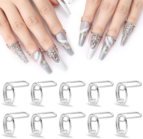 CPJJ 10 Stück Nail rings, nagel ring, ring nails, Nagel Ring für Acrylnägel, Verstellbare Fingernagel Ringe für künstliche Nägel, Nagelkunst Dekoration