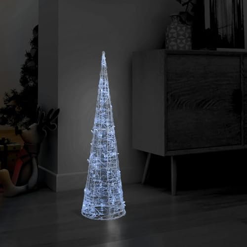 Homgoday LED-Kegel Acryl Weihnachtsdeko Pyramide Kaltweiß 90 cm Weihnachtsbeleuchtung Weihnachtsdeko, Deko für Weihnachten, Party