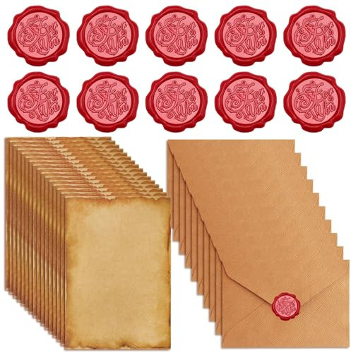 UZSUZZ 36 Briefpapier mit Umschlag Set Vintage - 10 Premium Kuverts, 16 A5 Blätter + 10 Wachssiegel für Hochzeit, Geburtstag, Liebesbriefe (Elegantes Schreibset Geschenk) zongsexinzhi
