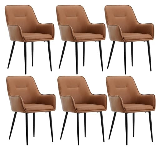 CLIPOP Esszimmerstühle 6er Set Kunstleder Gepolstert Küchenstuhl mit Armlehne,Sessel Esszimmerstuhl Loungesessel Wohnzimmer Empfangstühle für Esszimmer Küche