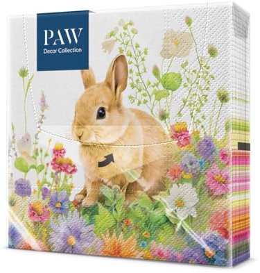 PAW - Servietten 3-lagig (33 x 33 cm) | 20 Stück | Perfekt für Ostern, Partys, Frühling und Feiern | Tischdeko Osterfeier Bunte Papierservietten - Häschen Hasen | Spring Morning