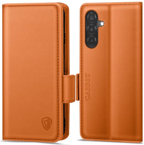 CASBST Handyhülle für Samsung Galaxy A56 5G Hülle, Premium Leder Schutzhülle Klappbar für Samsung A56 Hülle mit Kartenfach Ständer Magnet Flipcase Handytasche für Galaxy A56 Klapphülle Orange