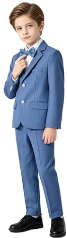 LOLANTA 3PCS Page Boys Plaid Suit, Wedding Prom Smart Blazer, Formal Wear Jacket Trousers Bow Tie Set