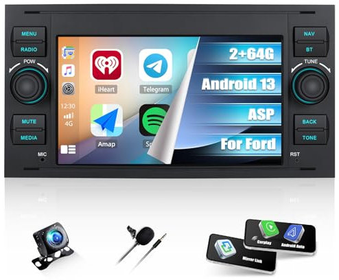 CAMECHO 2+64G Android 13 Navi Autoradio für Ford Transit Fiesta Focus Fusion Mondeo Galaxy S-Max, 7 Zoll Wireless Carplay Bluetooth HD Radio mit Android Auto WIFI ASP FM/RDS GPS +Canbus Rückfahrkamera