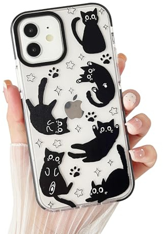 branple Compatible with iPhone 12 / iPhone 12 Pro Case,Clear Cute Black Cat Pattern with Shockproof Slim Soft TPU Protective Phone Case for Women