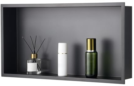 VEVOR Nicchia per Doccia, 33,0 x 63,5 x 10,2 cm, Nicchia Durevole in Acciaio Inossidabile da Incasso a Parete, Robusto Porta Sapone e Shampoo, Sigillato Impermeabile, Singolo Strato, Nero