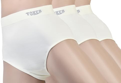 Toker Collection Damen Taillenslips, 3er Pack, Nahtlos, Elastisch, Weich, mit Logo am Bund, Weiß, Beige, Marineblau (DE/NL/SE/PL, Alphanumerisch, L, Regular, Regular, Champagner)