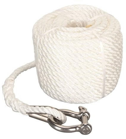 Cabo De Amarre 75FT Nylon Trenzado Doble Fuerza Rotura 1565Lbs para Amarre Remolque Elevacion En Muelles