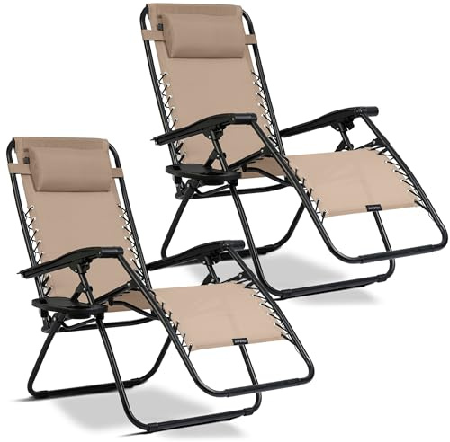 Sofotel Sonnenliege Gartenliege Liegestuhl ChillWell - Klappbar mit Kissen - Belastbar bis 120 kg - Beige - 2 Stück