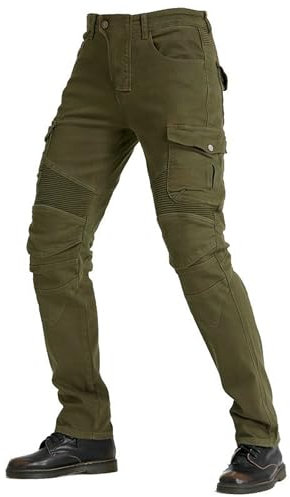 Pantaloni da Motociclista, Jeans da Motociclista per Uomo, Pantaloni Ciclismo Uomo, Protezioni Rimovibili per Ginocchia e Fianchi, Tutte Le Stagioni