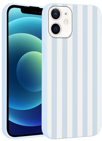 Yirlbey Gestreift Handyhülle für iPhone 12 Mini Hülle 5,4, Aesthetic Blau und Weiß Striped Stripes Muster Motiv Design für Mädchen Schutzhülle Weiche Bunt Blau Silikon TPU Dünn Bumper Case, Streifen