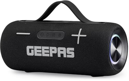 GEEPAS Waterproof Bluetooth Speaker | Portable Wireless Speaker with RGB Lights 10M Range IPX5 Rating 7H Playtime USB/Bluetooth 5.3/FM/TF/AUX/MIC Strap Included Travel Outdoor Speaker for Camping