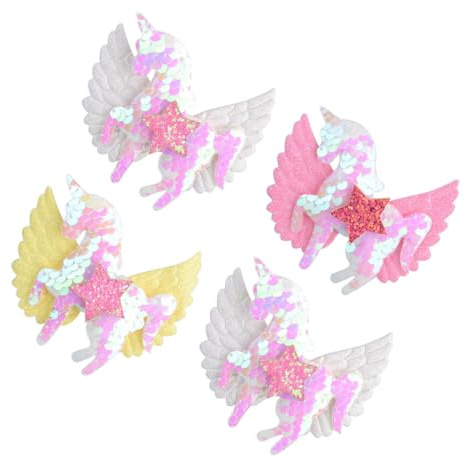 ORFOFE 4 STÜCKE Teiliges Einhorn Haarspangen für Mädchen Glitzerndes Design mit Stern Flügel motiven Einfach zu Befestigen als Haarschmuck und Geschenk für Bunte Farbvielfalt