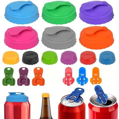 18 Silicone Can Lids for Fizzy Drinks, Reusable Spill-Proof Coke Can Lids | Manual Easy Can Opener for Standard Size Cans Fizzy Drinks Soda Beer Energy Drink Juice Coke
