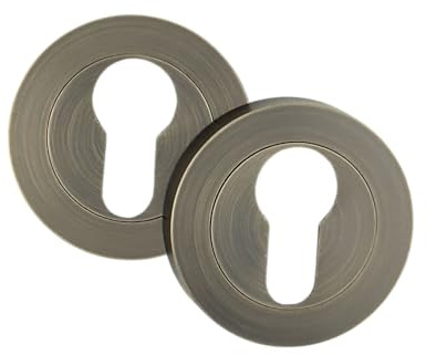 AXS Hardware Escutcheon Pair 52mm – Euro Profile & Oval Profile – Door Keyhole Cover on Rose – Internal Door Hardware – Satin Brass, Antique Brass, Matt Black (Antique Brass, Euro Escutcheon)