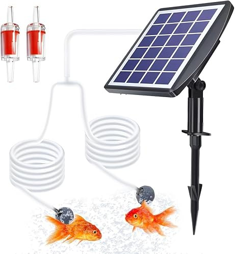 JOAASU Solar Powered Air Pump, 3W Solar Pond Aerator with 2600mAh Battery, 3 Modes Solar Powered Oxygenator Aquarium Oxygen Aerator with 2 Air Bubble Stones for Pond, Aquarium, Fish Tank, Fountain