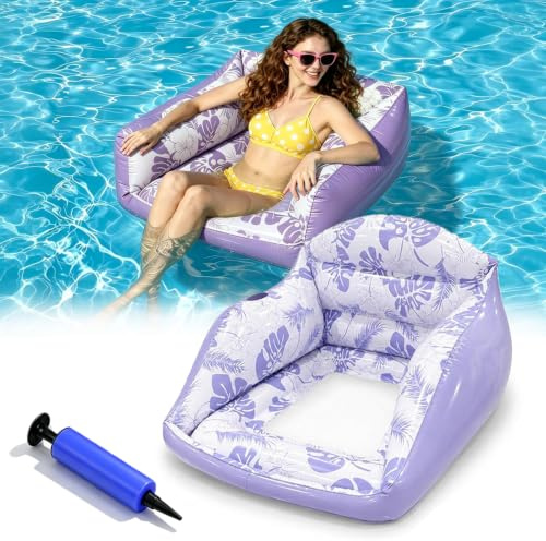 Pealeaf Aufblasbarer Pool Loungesessel 3 in 1 mit Getränkehalter, Schwimmsofa für Erwachsene, kühler Netzsitz, robuster Float für Strand See Sommer (Purple)