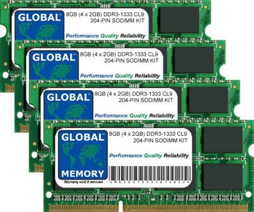 GLOBAL MEMORY 8 GB (4 x 2 GB) DDR3 1333 MHz PC3-10600 204-PIN SODIMM Memory RAM Kit per Intel iMac (Mid 2010 - Mid 2011)