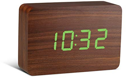 Gingko GK15G8 Digitaluhr 'Click Clock' Ziegelsteinform, Walnuss mit grüner LED-Anzeige