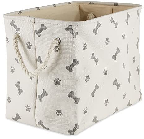Bone Dry Paw Print Collapsible Polyester Pet Storage Bin, Rectangle Small - 14 x 8 x 9, Paws & Bones Gray
