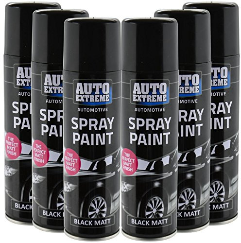 All Purpose Automotive Spray Paint 250ml Can Black Matt Finish Aerosol Metal Interior Exterior Fast Dry Excellent Coverage Adhesion- Black Matt - 6 Pack