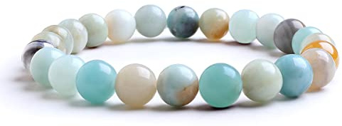 Candyfancy Amazonit Armband Bergkristall Perlen 8MM Bead Elastisch Natürlich Stein Armbänder Damen Herren
