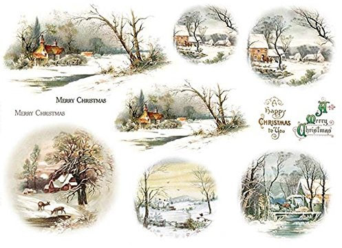 Zita's Creative Reispapier A4 - Winterlandschaft mit REH. Motiv-Strohseide, Strohseidenpapier, Decoupage Papier