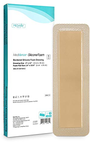 MedVanceTM Silikon - Silikonkleber Schaumstoffverband, Verbandgröße 10 cm x 30 cm (6 cm x 26 cm Wundkissen), Karton mit 5 Verbänden