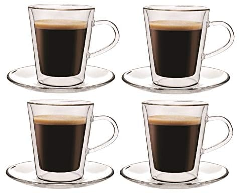Maxxo Vasos de Doble Pared Lungo 4x 220 ml Copas de Vidrio Térmico Resistente al Calor y Frío Tazas con Efecto Flotante para Té y Café