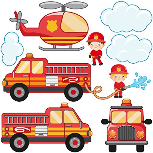 Fenstersticker Fensterfolie Fensterbild Feuerwehr-Set mit Fahrzeugen 40 x 40cm