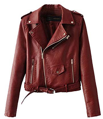 Giubbotto di Similpelle Chiodo Donna Giacca da Motociclista Pu Pelle Cappotto Zip Sottile Bodeaux M