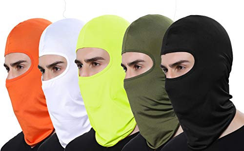 5 Stück Gesichtsmaske Herren Sonne Sturmhaube Staubdicht für Outdoor Reiten Angeln Kopfbedeckung, grün-schwarz