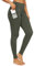 QUEENIEKE Damen Yoga Leggings Power Flex Mesh Mittlere Taille 3 Handytasche Gym Laufhose Farbe Dunkelgrün Größe M（8/10