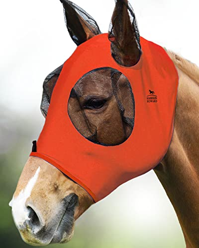 Harrison Howard Super Comfort Stretchy Fly Mask Large Eye Space with UV Protection Soft on Skin with Breathability Orange L