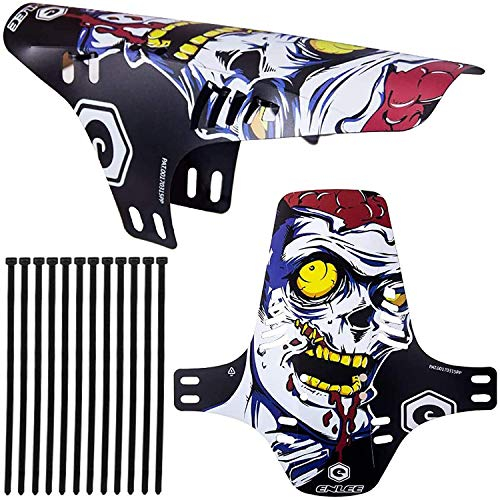 TuoTu 2 pcs Bike Fenders,Mountian Bike Mud Flaps,MTB Mud Guard Front and Rear Compatible,Bike Mudguard Front and Rear Fits 20 26 27.5 29 inch and Fat Bicycle, Folding/Universal (Universal Zombie)
