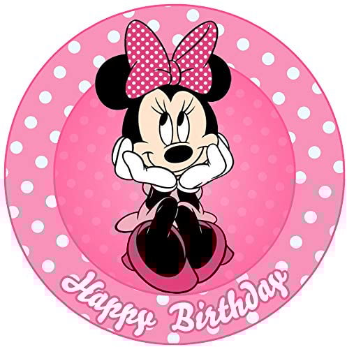 Essbare Tortenaufleger - Tortenaufleger Geburtstag - Tortendeko Minnie Mouse Motiv - Geburtstagskuchen Deko aus Fondant - Rund 20 cm - Esspapier Tortendeko - Cake Decoration