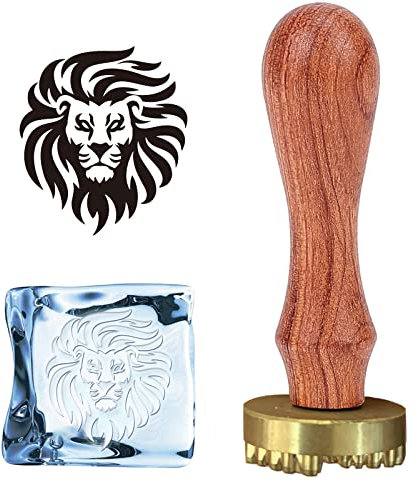 craspire Eisstempel Löwe Gravierstempel Eistrinken Herstellungswerkzeug Eiswürfelpresse Stempel 3 cm Messingstempelkopf Mit Abnehmbarem Holzgriff Zum Herstellen von Eisgetränken