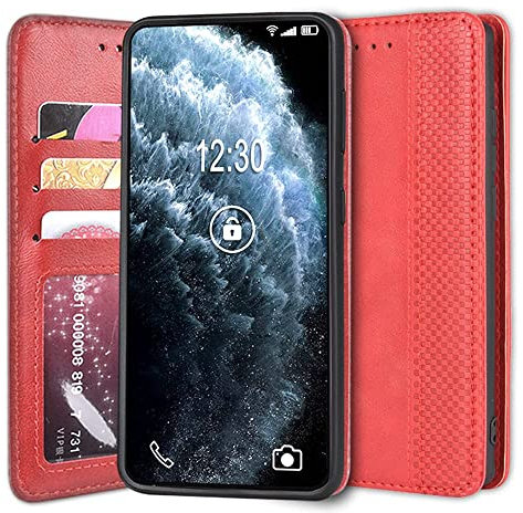 Sinyunron Handyhülle Kompatibel mit LG K40S Hülle Leder Handytasche Schutzhülle Klappbar Magnetverschluss Retro Business Klassisches Design Brieftasche,Rot