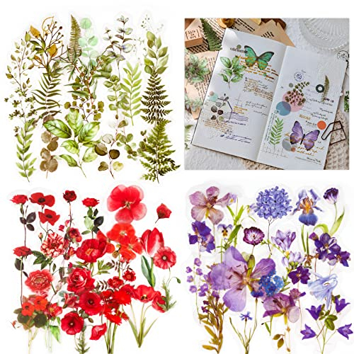 120Pcs Scrapbooking Sticker Blumen Scrapbooking Aufkleber Vintage DIY Basteln für Album Notizbuch Tagebuch (Bunt-A)